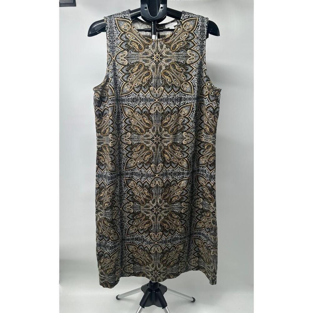 J Jill Dress Size Large Pattern Sleeveless Everyday Yellow Gray Multi